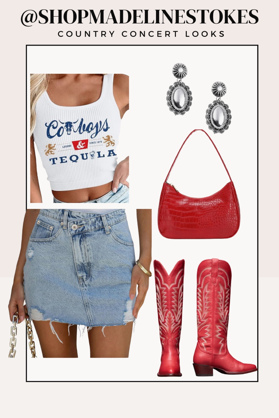 Red cowboy boots are always a good idea! Love this little graphic tank paired with the denim skirt! 

#LTKFindsUnder100 #LTKStyleTip #LTKFindsUnder50