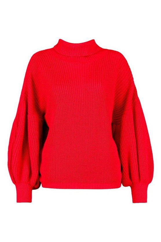 Turtleneck Balloon Sleeve Knitted Sweater | Boohoo.com (US & CA)