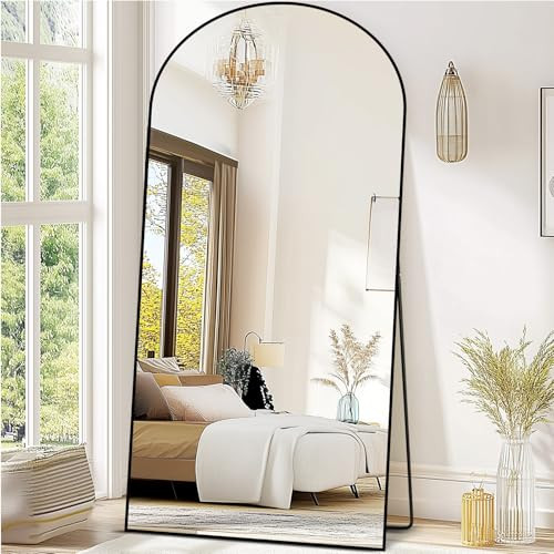 ABSWHLM 76"x34" Arched Mirror Full Length Large Mirror with Stand Aluminum Alloy Frame Floor Mirror for Living Room, Bedroom Hanging Standing or Leaning Wall-Mounted, Black | Amazon (US)