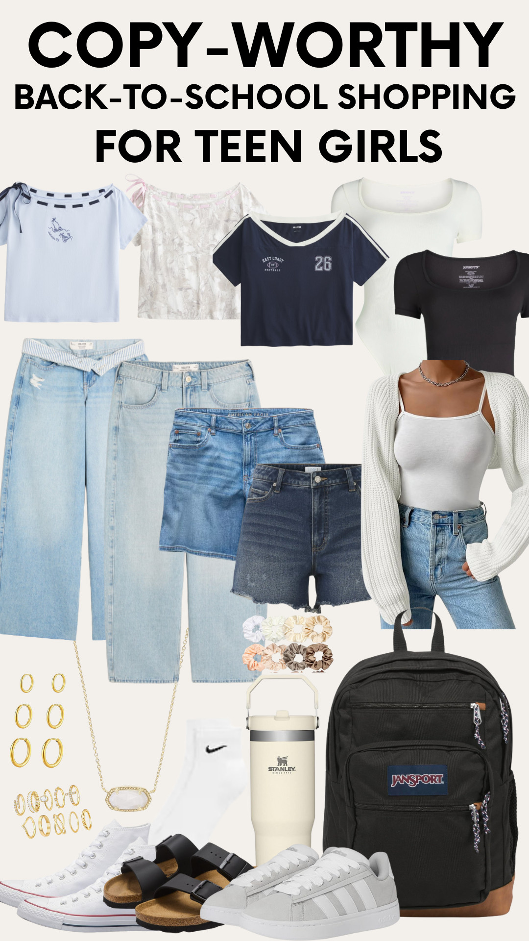 Copy-worthy Back-to-School Style for Teen Girls 💁‍♀️✨
Whether you’re shopping with your teen or need a go-to gift guide, here’s what every teen girl is wearing this year 👇

✔️ Nike ankle socks (yes, they have to be Nike)
✔️ Stanley Cup – emotional support water bottle 💦
✔️ Birkenstock Bostons + Adidas Sambas
✔️ Crop tops + body suits from Hollister + Aerie
✔️ Classic Converse + cozy oversized hoodies
✔️ The timeless Jansport backpack (still going strong)

Style + comfort + cool-girl approved ✔️
🛍️ Tap to shop my fave picks and build the ultimate back-to-school capsule for your teen!

#LTKBackToSchool #TeenGirlStyle #LTKTeen #BackToSchoolShopping #StanleyCupGirlies #TeenGiftGuide #NikeGirlStyle #SimpleMadePretty #LTKFinds #CoolGirlOutfits #BackToSchoolTrends 

 #LTKKids #LTKFamily