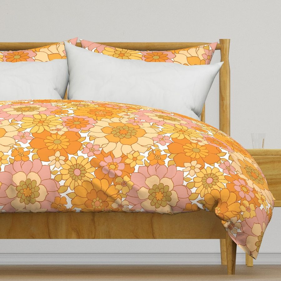 Avery Retro Floral on White- large scale Duvet Cover byred_raspberry_design | Spoonflower