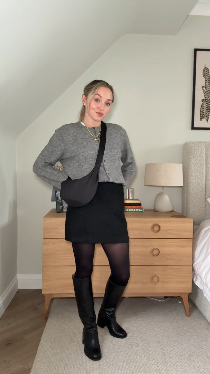 Everyday Basics, Cardigan, Mini Skirt, Leather Boots, Shoulder Bag, H&M, La Redoute, UNIQLO

#LTKstyletip #LTKFashionMonth #LTKworkwear