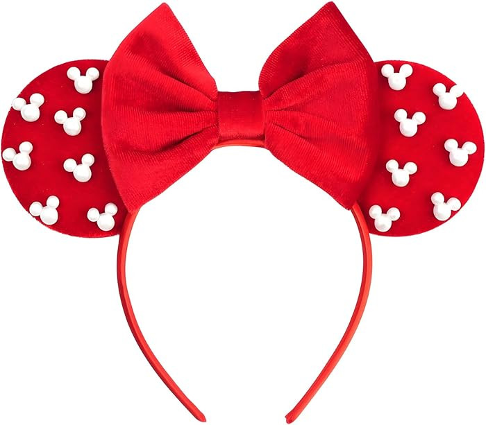 A Miaow Pearl Mouse Ears Headband Velvet MM Bow Hairband Women Hair Accessories Costume Birthday ... | Amazon (US)
