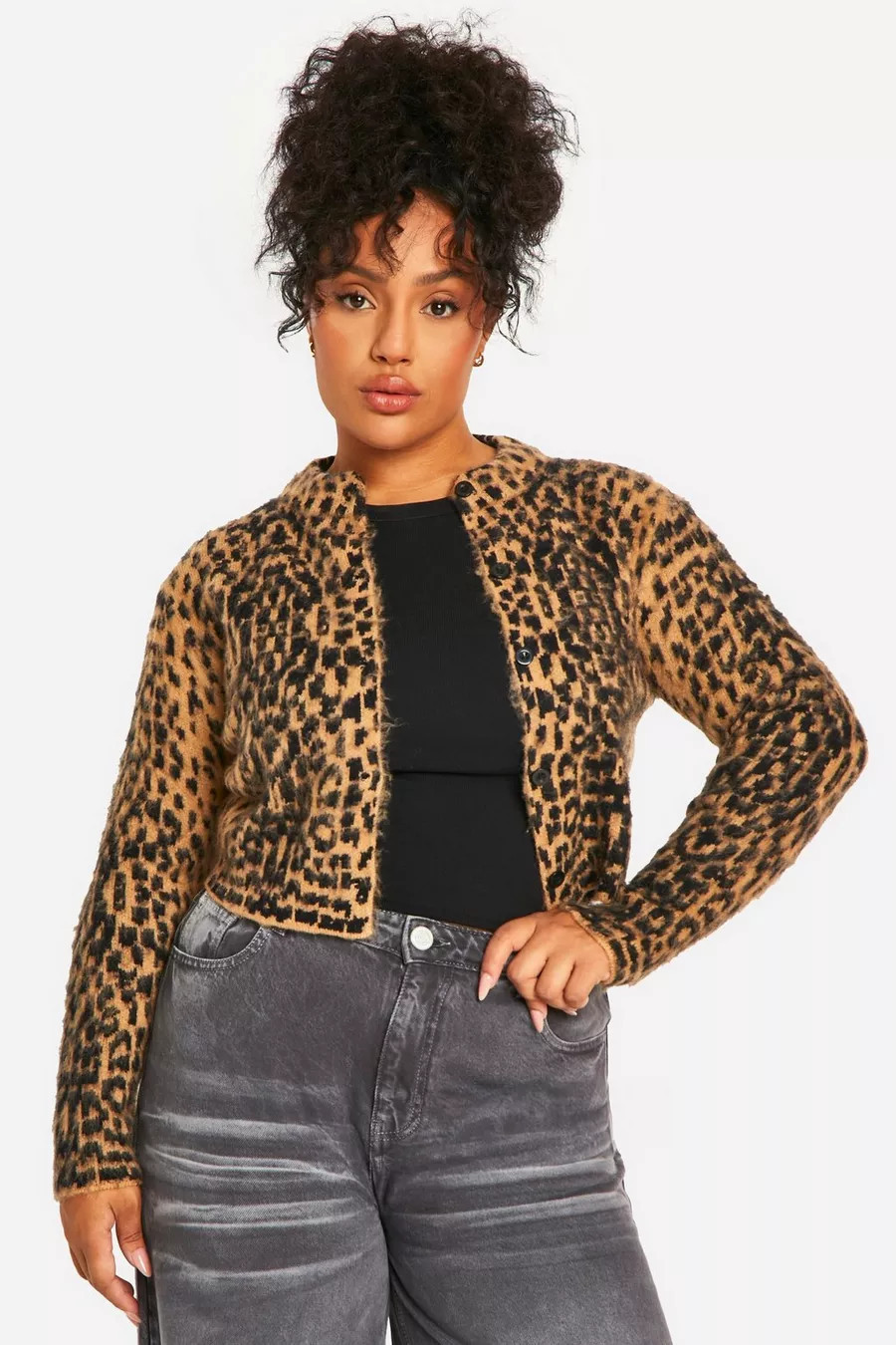 Plus Leopard Brushed Cardigan | boohoo (US & Canada)