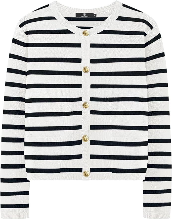 LILLUSORY Women's Striped Cardigan Sweaters Fall Oufits Clothes Fashion Trendy Long Sleeve Tops C... | Amazon (US)