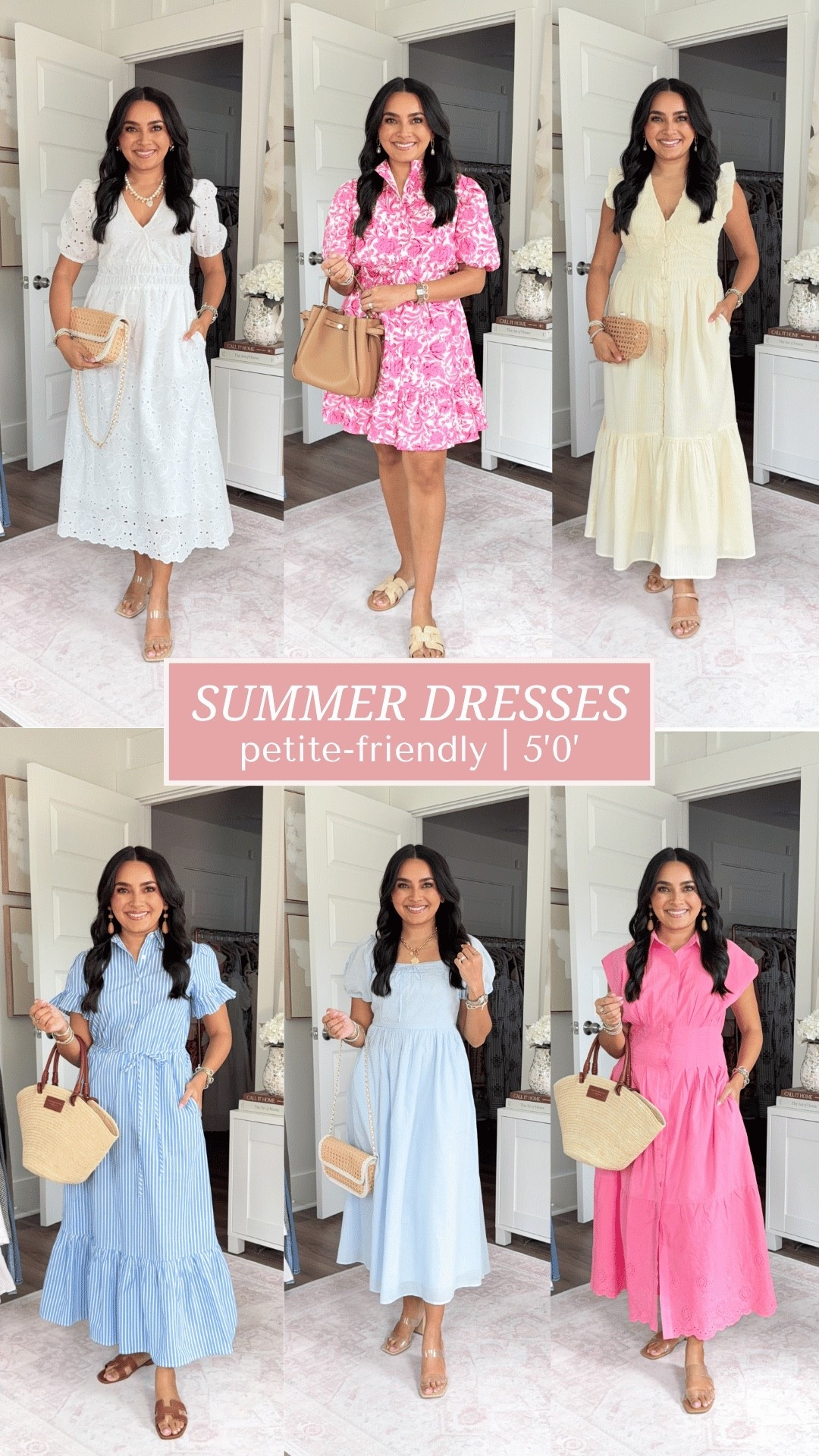Summer Dresses with Sleeves! For reference: I’m 5’0, petite, 32b bra size, and 2/26 in bottoms, pear shaped. *Everything I share is unaltered! TTS means true to size. Between size 5-6.5 in shoes White eyelet dress size xs TTS Clear heels size 5 TTS Pink floral dress size xs TTS - Use code HONEYSWEET15 for 15% off! Tan sandals size 5.5 TTS Yellow dress size xs TTS Tan heels size 5 TTS Blue stripe dress size 00 regular TTS Brown sandals are Hermes, similar linked Light Blue dress size xs petite TTS Clear heels size 5 TTS\ Pink maxi dress size xs TTS - Use code HONEYSWEET15 for 15% off! Clear sandals size 5.5 TTS Graduation dresses Mothers Day Church Summer dress Vacation dress Date night outfit Family photos Beach photos Spring outfits 2026 

#LTKootd #LTKgrwm #LTKPetite