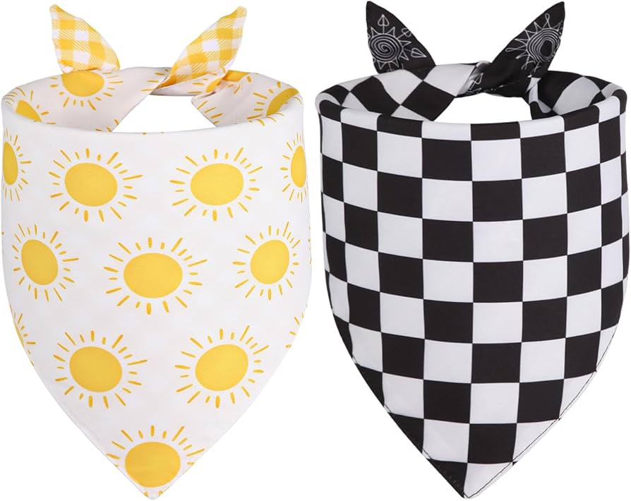 Summer Dog Bandanas Yellow Black Small 2PCS, Spring Scarf, Durable Triangle Reversible Bibs Handk... | Amazon (US)