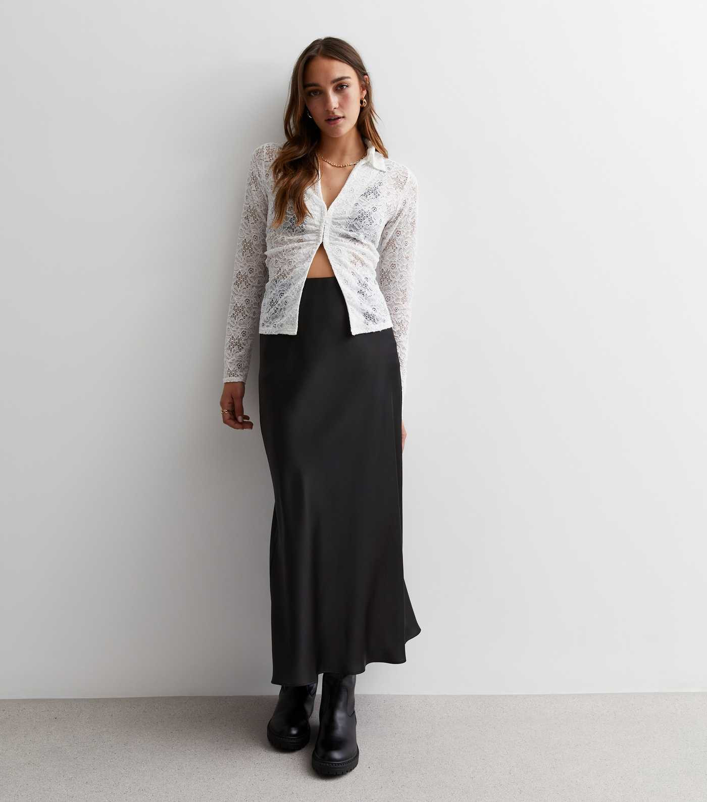 Black Satin Bias Cut Midaxi Skirt
						
						Add to Saved Items
						Remove from Saved Items | New Look (UK)