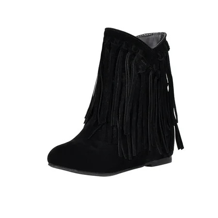 Boots for Women Boots Mid Heel Pointed Toe Boots Slip-on Shoes Warm Boots Ankle Boots Soild Tassel R | Walmart (US)