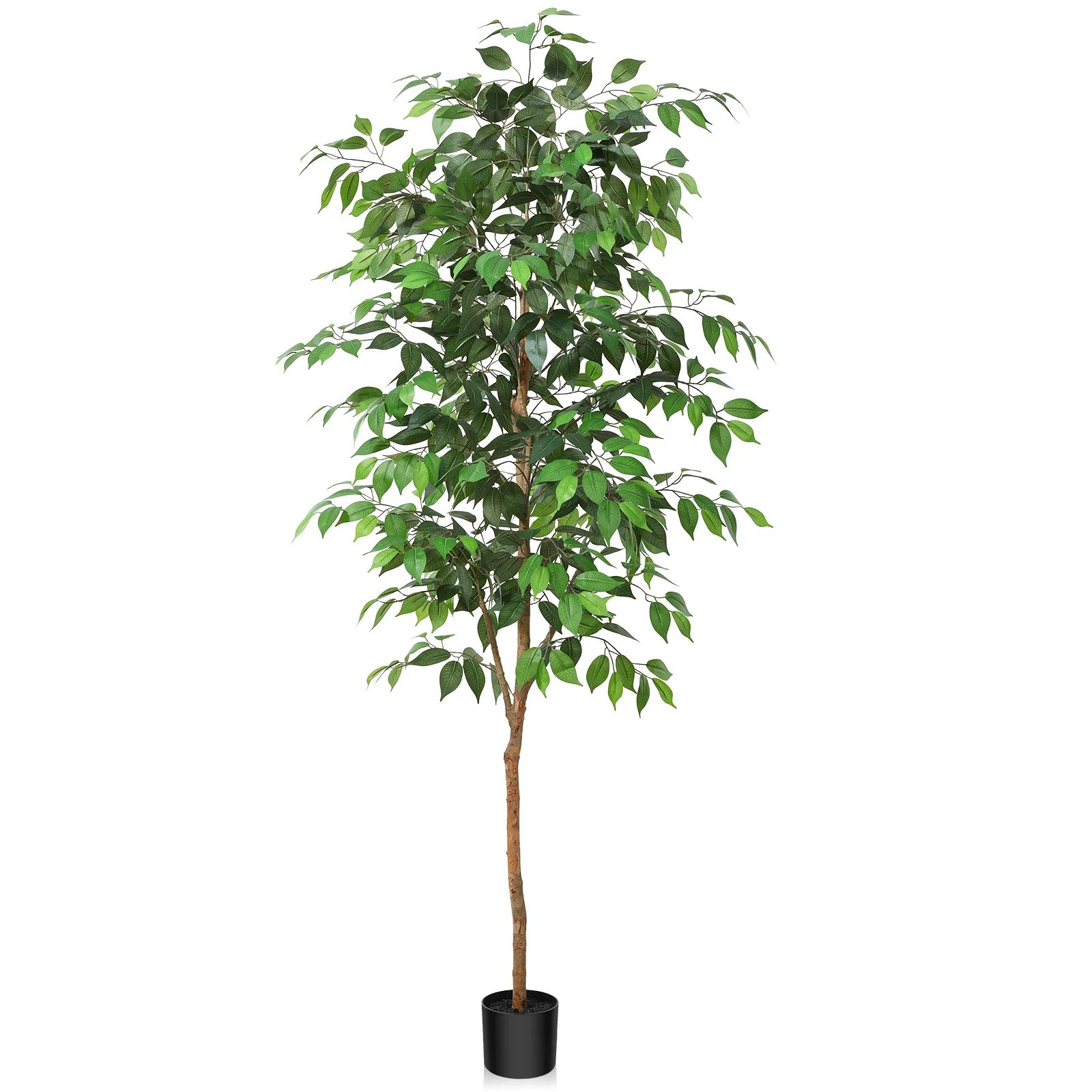 6FT Artificial Ficus Tree with Natural Wood Trunk and Lifelike Leaves, Silk Fake Potted Tree with... | Walmart (US)