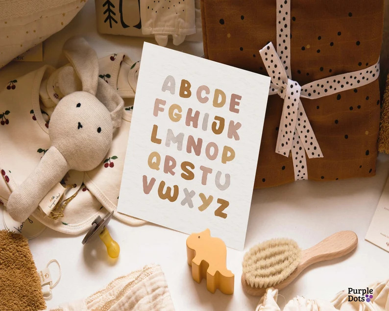 Boho Alphabet Poster Kids Playroom Educational Poster - Etsy | Etsy (US)