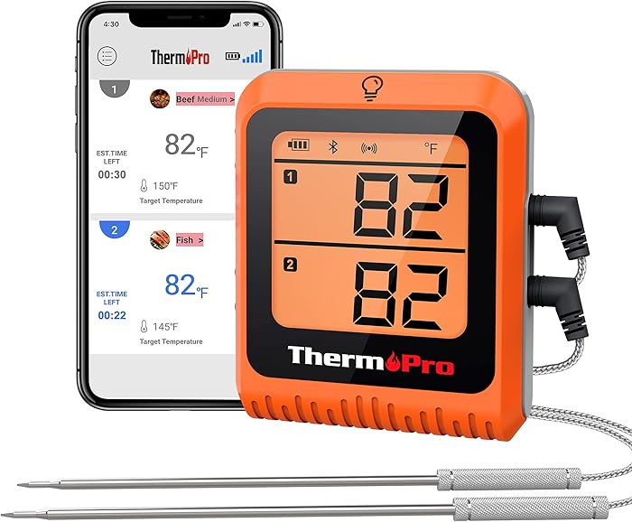 ThermoPro 650 ft Wireless Meat Thermometer Digital for Grilling and Smoking, 2 Probes Bluetooth M... | Amazon (US)
