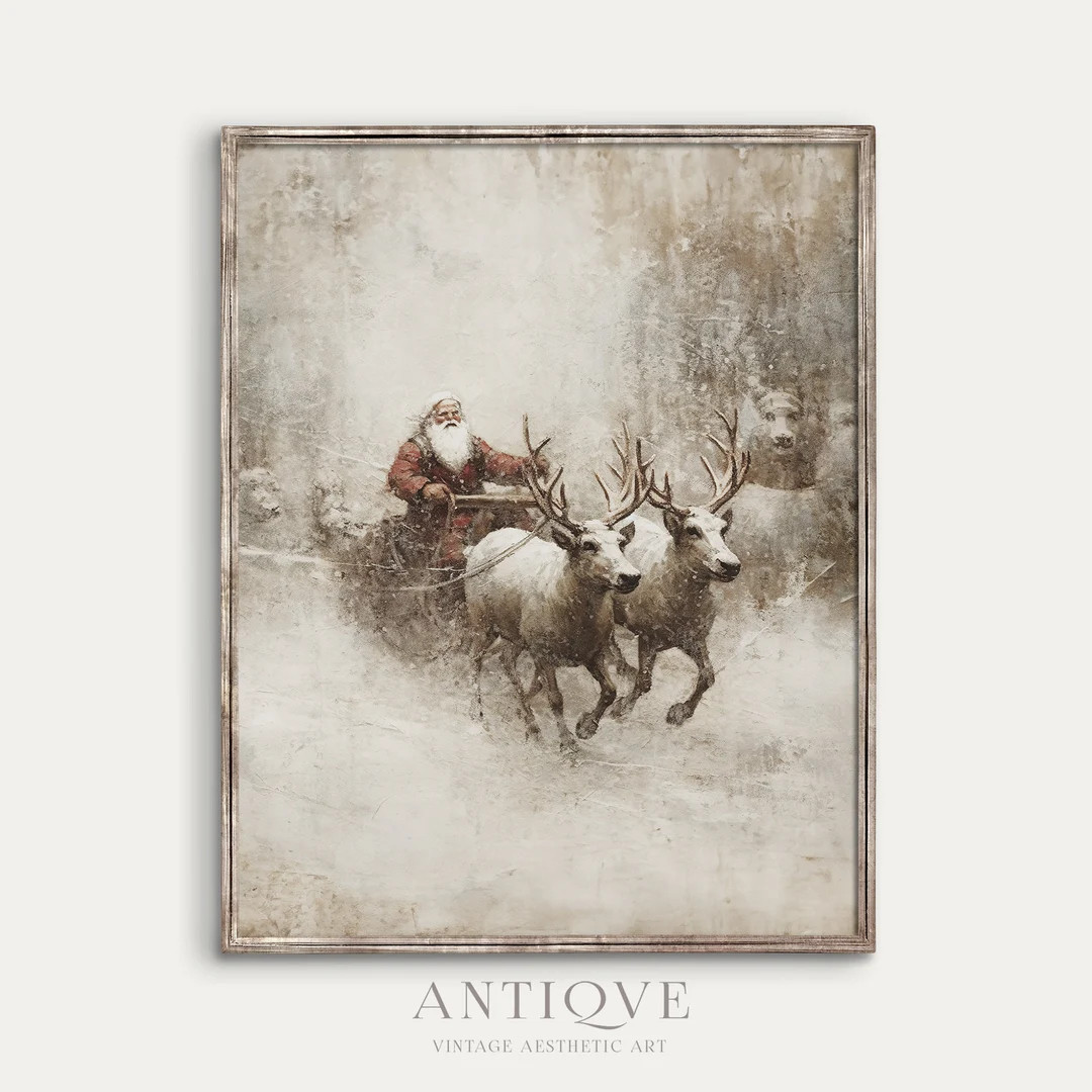 Santa Claus on Sled Reindeers Father Christmas on Sleigh - Etsy | Etsy (US)