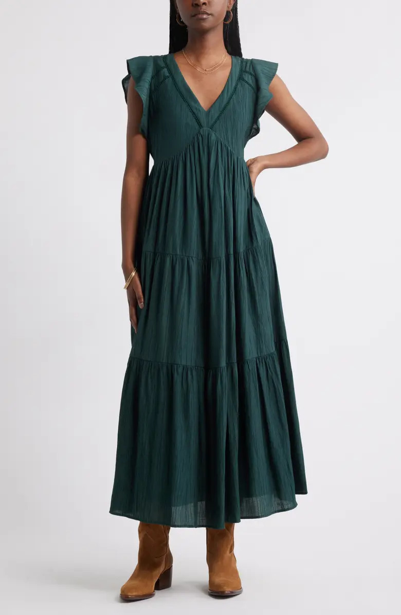 Crinkle Finish Flutter Sleeve Maxi Dress | Nordstrom
