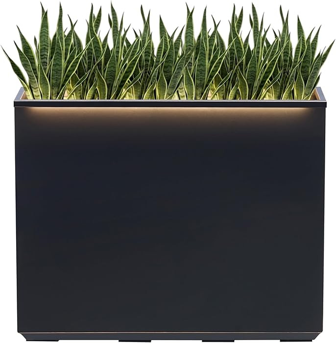 Metallic Heavy Outdoor Planter Box with LED Light, Span Planter, Pure Black with Hand Brushed Gol... | Amazon (US)