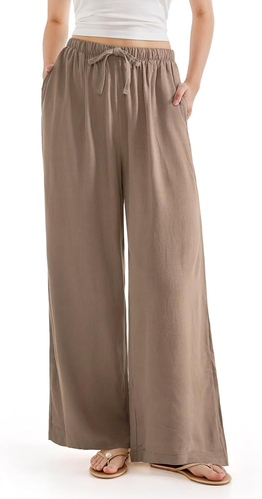 SUUKSESS Women Wide Leg Linen Pants with Pocket High Waisted Lounge Palazzo Pant | Amazon (US)