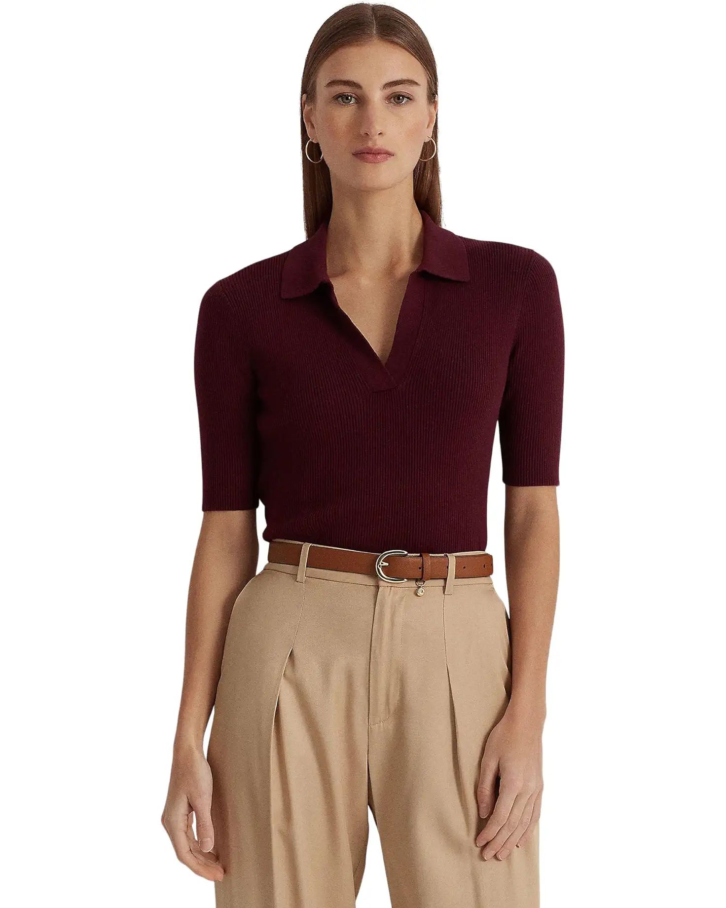 Rib-Knit Cotton-Blend Polo Sweater | Zappos