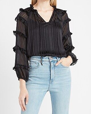 Metallic Tiered Balloon Sleeve Top | Express