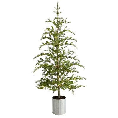 Nearly Natural 5.5-ft Pre-Lit Pine Artificial Christmas Tree in Decorative Planter with 150 Lights | Target