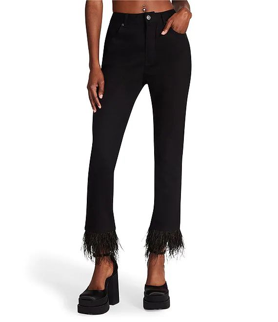 Lily High Rise Straight Leg Faux Feather Hem Stretch Denim Jeans | Dillard's