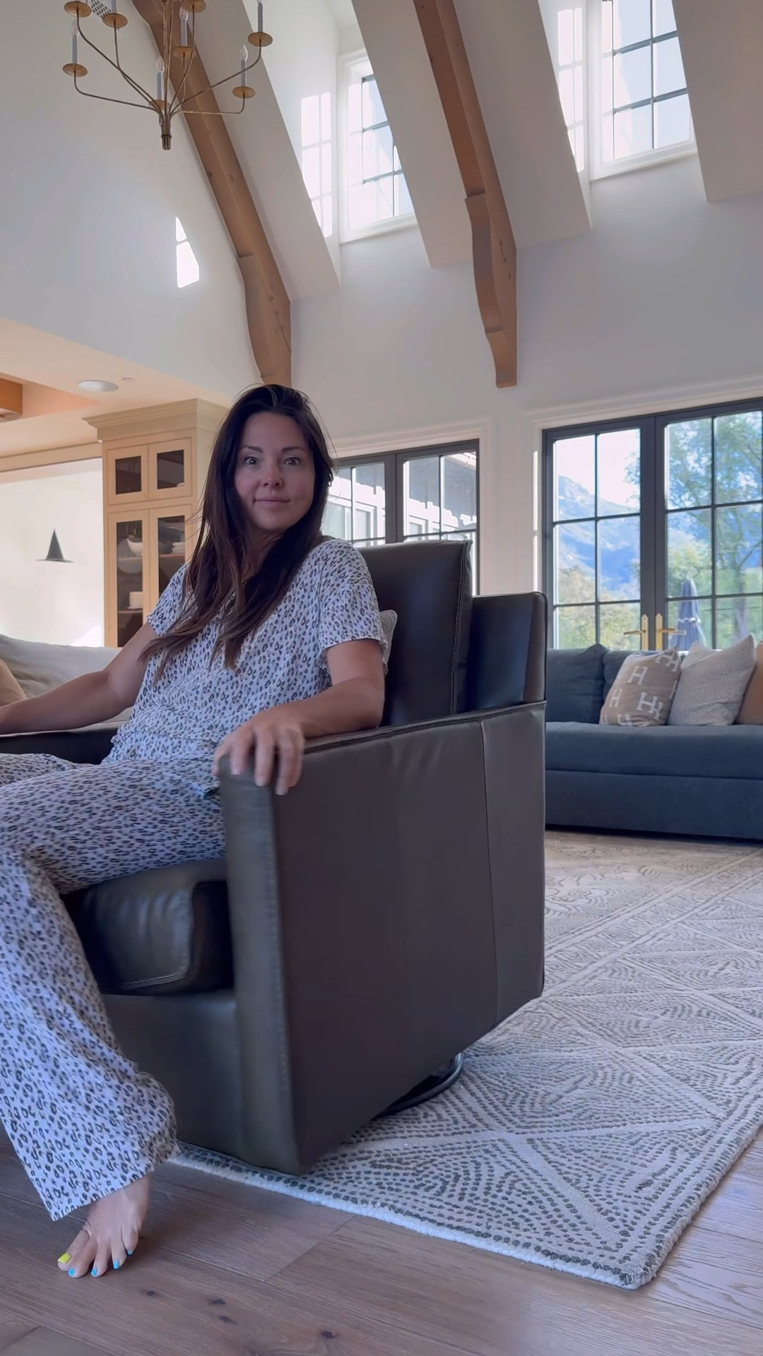 Swivel rocking leather chairs, the best bench sofas I keep reordering for every house. 
Designer look for less pillow covers 
Side tables
Wool Rug ON SALE 
Sofa specifics: 
Bench cushion
2 back cushions
Standard fill
Chenille performance fabric in colors parchment and slate. 

Swivel leather color: vintage coco
Broke leather I ordered not green leather delivered. 
Luxury living room furniture 

#LTKHome #LTKSaleAlert