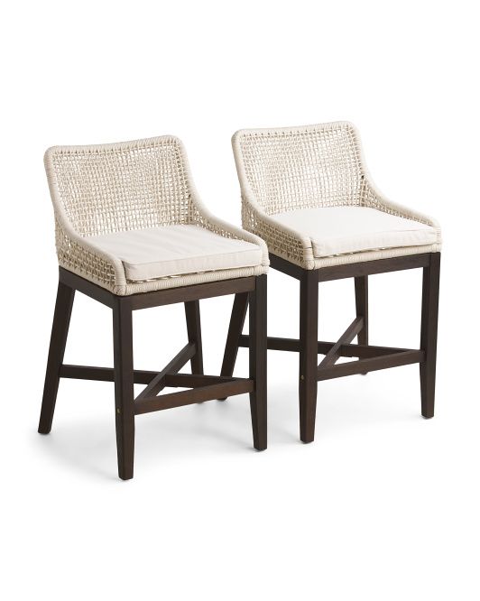 2pk Grid Weave Rope Counter Stool With Acacia Wood Legs | TJ Maxx