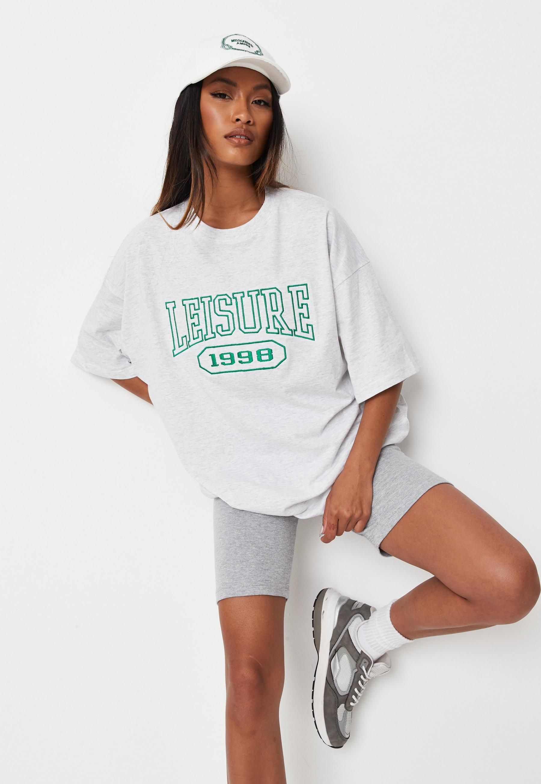 Hannah Reneé Edit Grey Marl Leisure Embroidered Oversized T Shirt | Missguided (UK & IE)