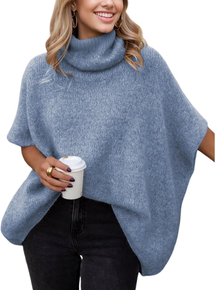 Ynhonra Womens Turtleneck Sweater Oversized Chunky Batwing Sleeve Short Tops | Amazon (US)