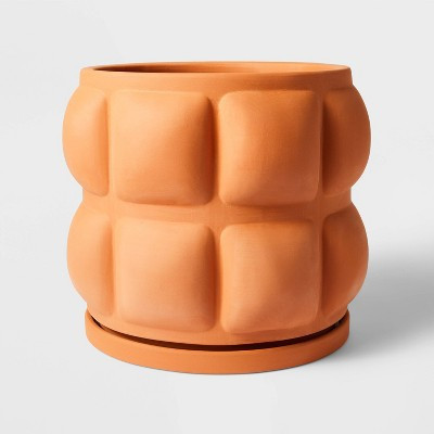 Hilton Carter for Target 12.13" Wide Terracotta Embossed Ceramic Indoor Outdoor Planter Pot Orange | Target