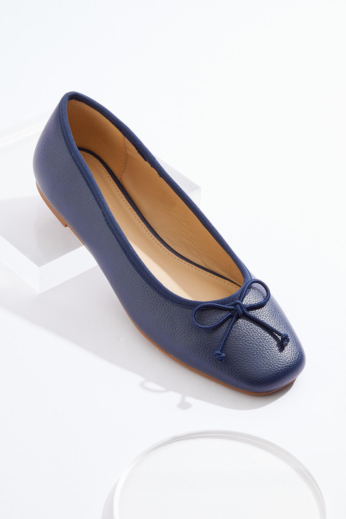 Square Toe Bow Ballet Flat - Blue | Cato Fashions