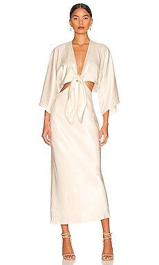 Shona Joy La Lune Tie Front Bias Midi Dress in Cream from Revolve.com | Revolve Clothing (Global)