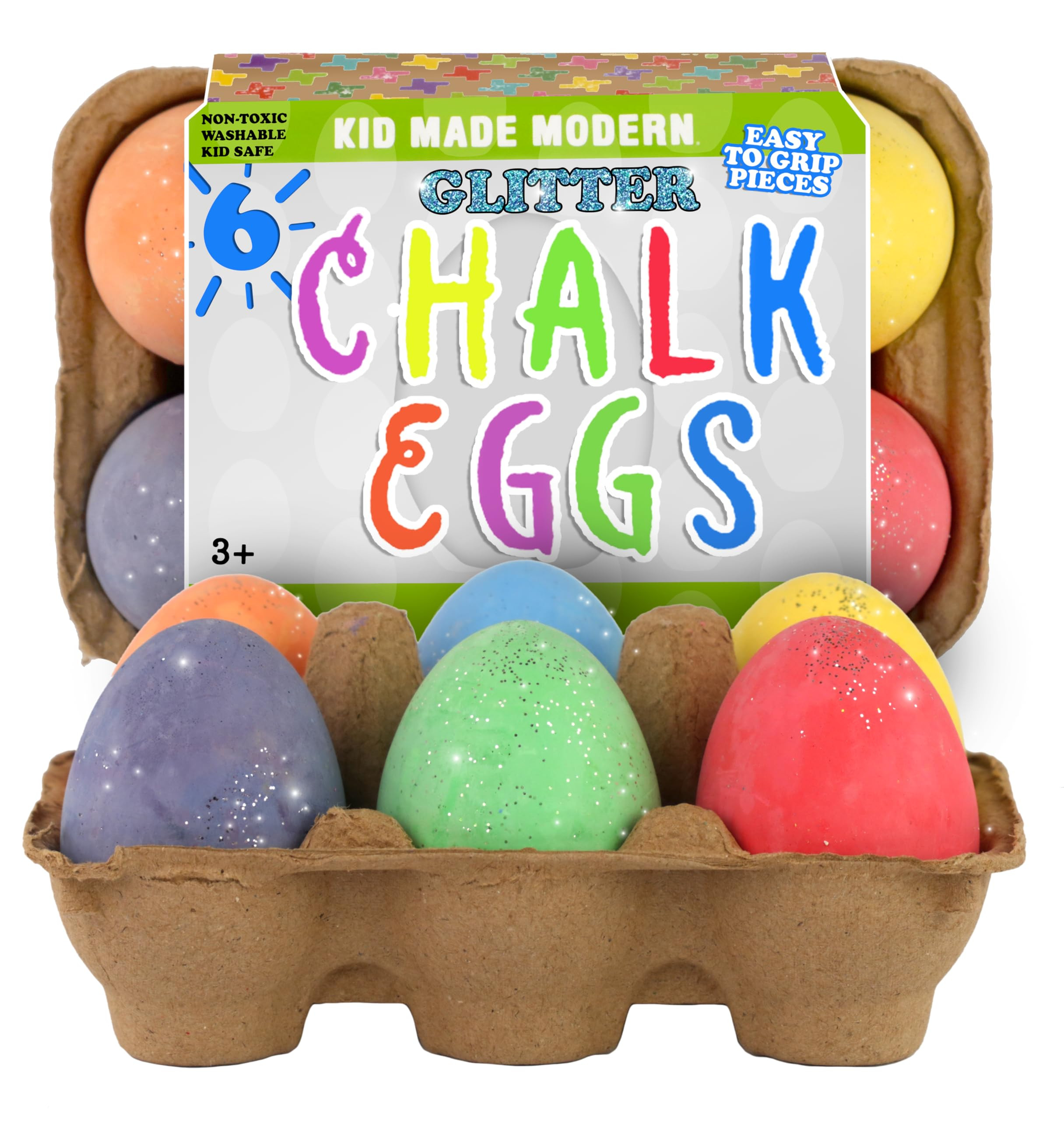Kid Made Modern Glitter Egg Chalk - Set of 6 Vibrant Egg-Shaped Chalks for Kids - Non-Toxic, Wash... | Amazon (US)