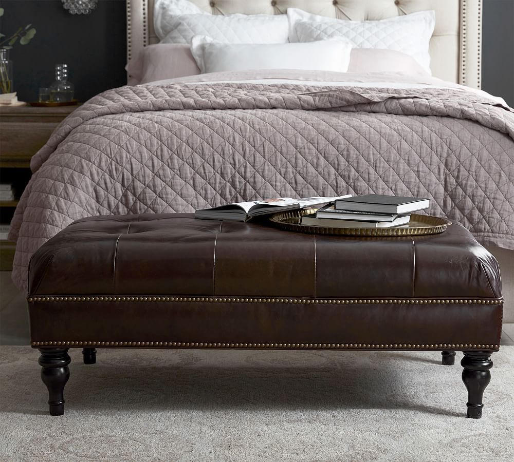 Open Box: Martin Tufted Leather Ottoman | Pottery Barn (US)