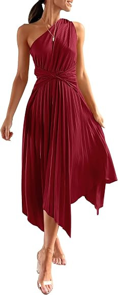PRETTYGARDEN Women's Summer Long Satin Dress One Shoulder Sleeveless Ruched Twist Flowy Maxi Dres... | Amazon (CA)