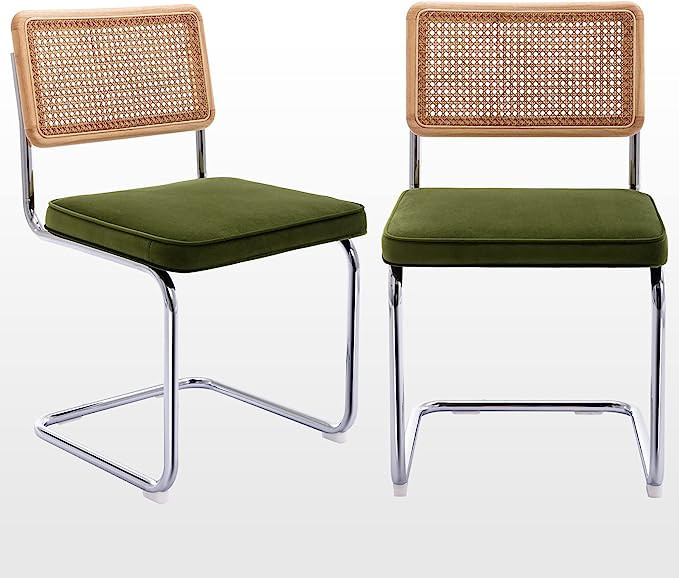 Zesthouse Dining Chairs Set of 2, Velvet Rattan Side Chairs with Cane Back & Stainless Chrome Bas... | Amazon (US)