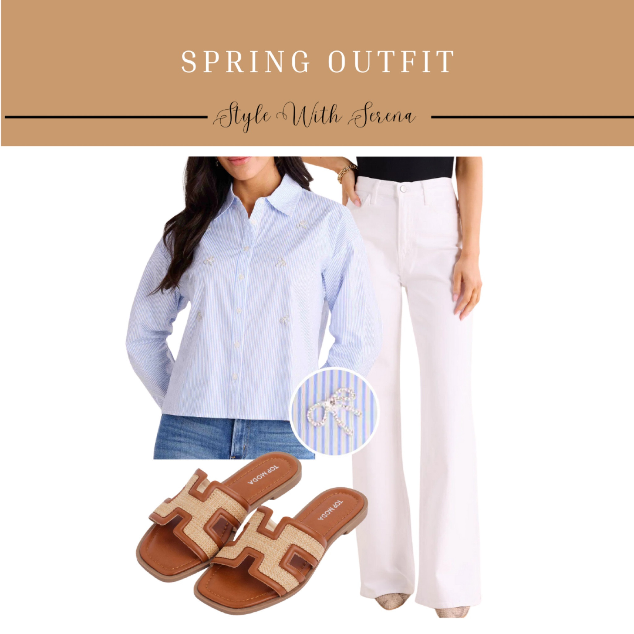 Spring outfit, spring fashion, button up, jeans, white jeans, white denim, sandals 

#LTKOver40 #LTKFindsUnder100 #LTKStyleTip