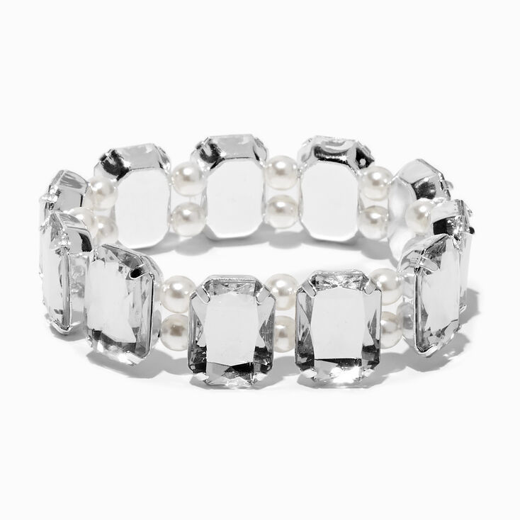 Pearl & Clear Rhinestones Stretch Bracelet | Claire's (UK)