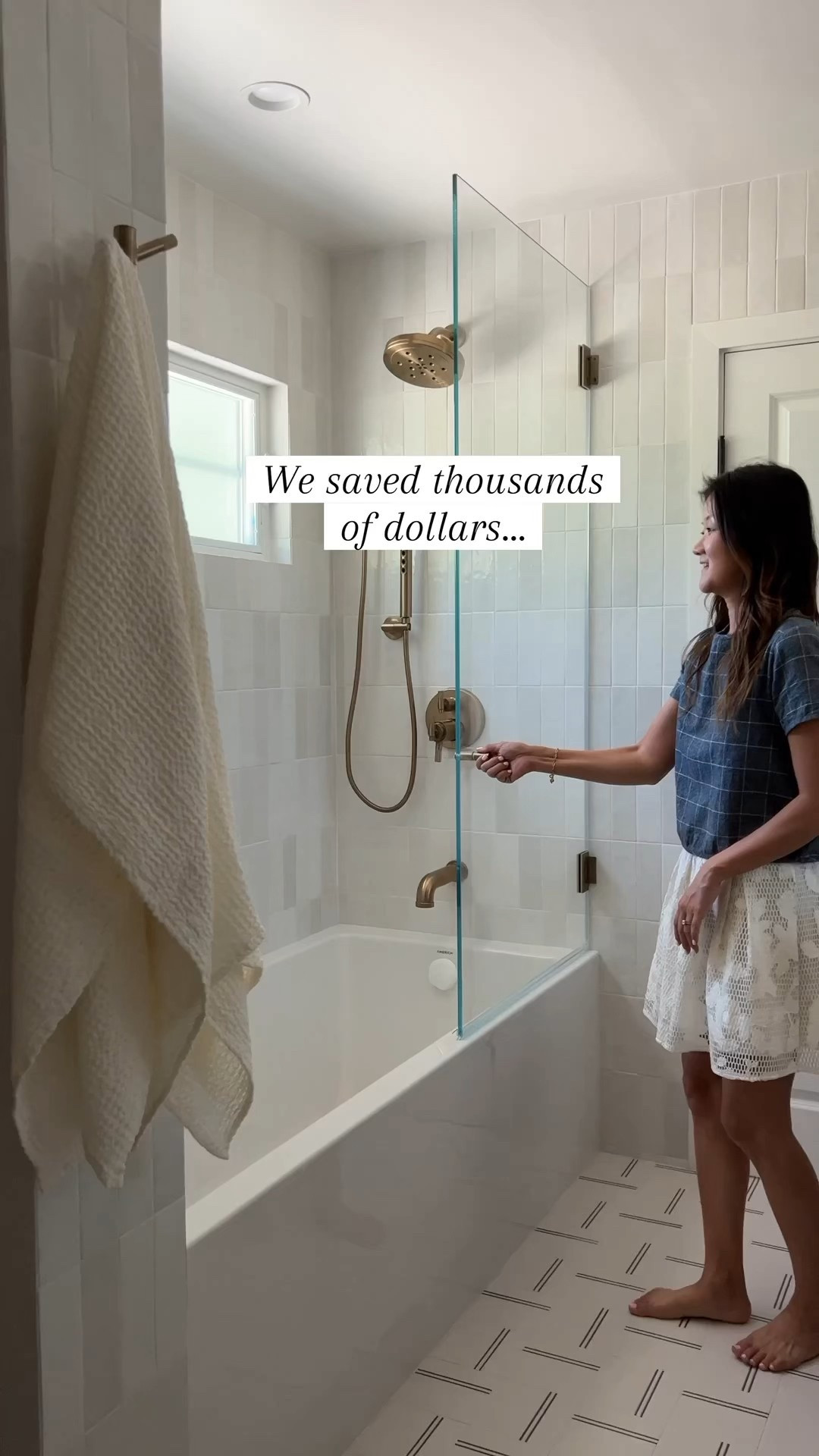 We saved thousands of dollars using this Vanity and it’s currently 53% off for Wayfair’s biggest sale of the year. Ends tomorrow! 4/28. Since this vanity comes with the countertop and isn’t custom it saves my clients so much money since they didn’t have to buy the stone or pay for fabrication costs. The pulls we got for the vanity are 5"

Bathroom design
Wood vanity, brass plumbing, brass hardware, white tub, white tile affordable tile arched mirror glass shower door brass hook, brass faucet brass shower system Wayfair way day

#LTKFindsUnder100 #LTKHome #LTKSaleAlert