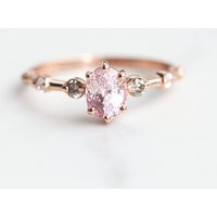 Pink Sapphire Ring, Salt Pepper Diamond Ring, Oval Engagement Cluster Engagement | Etsy (US)