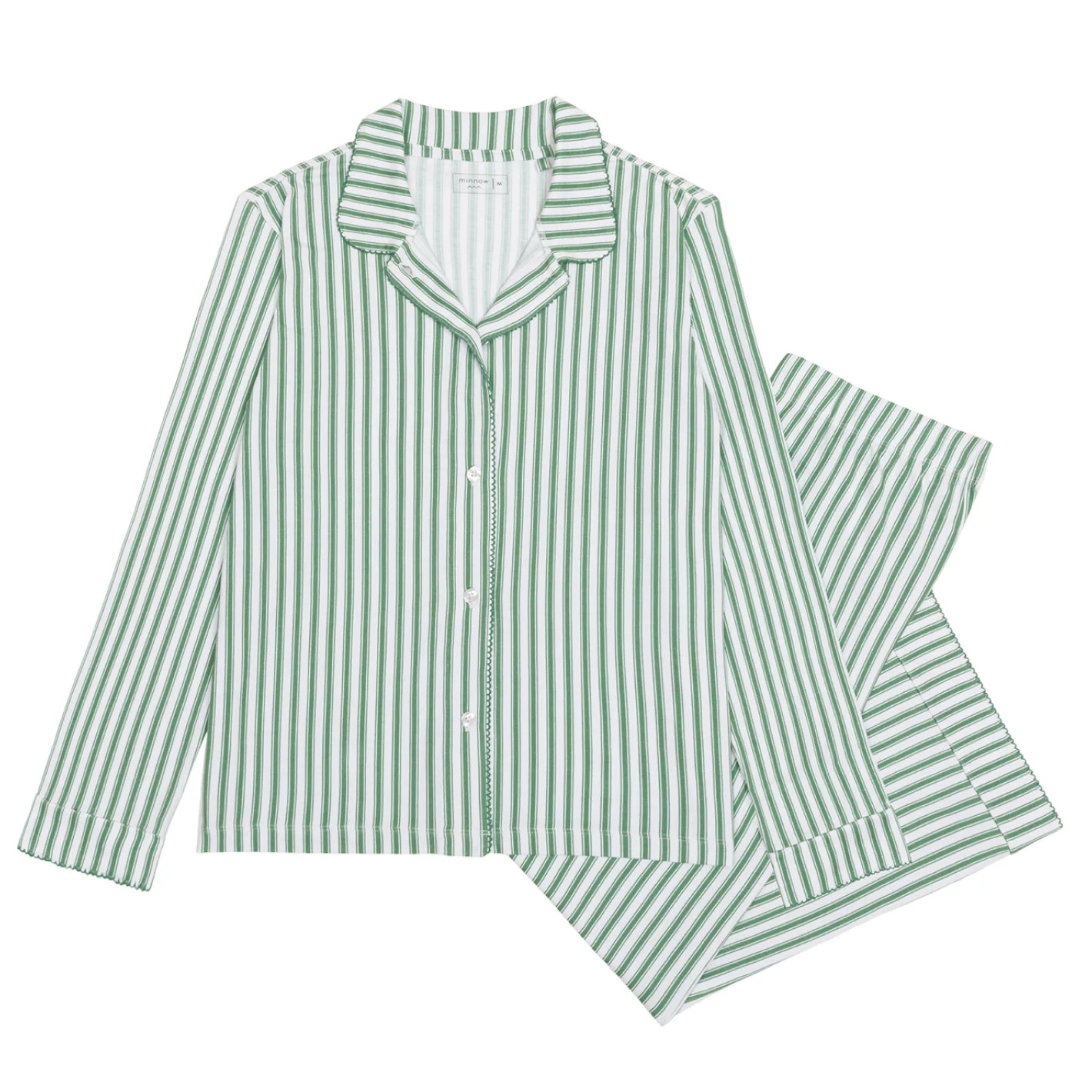 women's boxwood ticking stripe collared pima pajamas set | Minnow