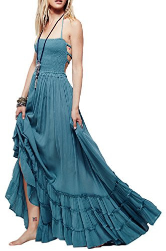 R.Vivimos Womens Summer Boho Sexy Backless Long Dresses (Small, Blue) | Amazon (US)