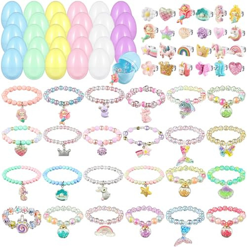 Halloscume 24 Set Easter Eggs Filled with Jewelry, Princess Easter Eggs Plastic Easter Eggs Filler Easter Gift Easter Basket Stuffers Pre Filled Easter Eggs Bulk for Kids | Amazon (US)