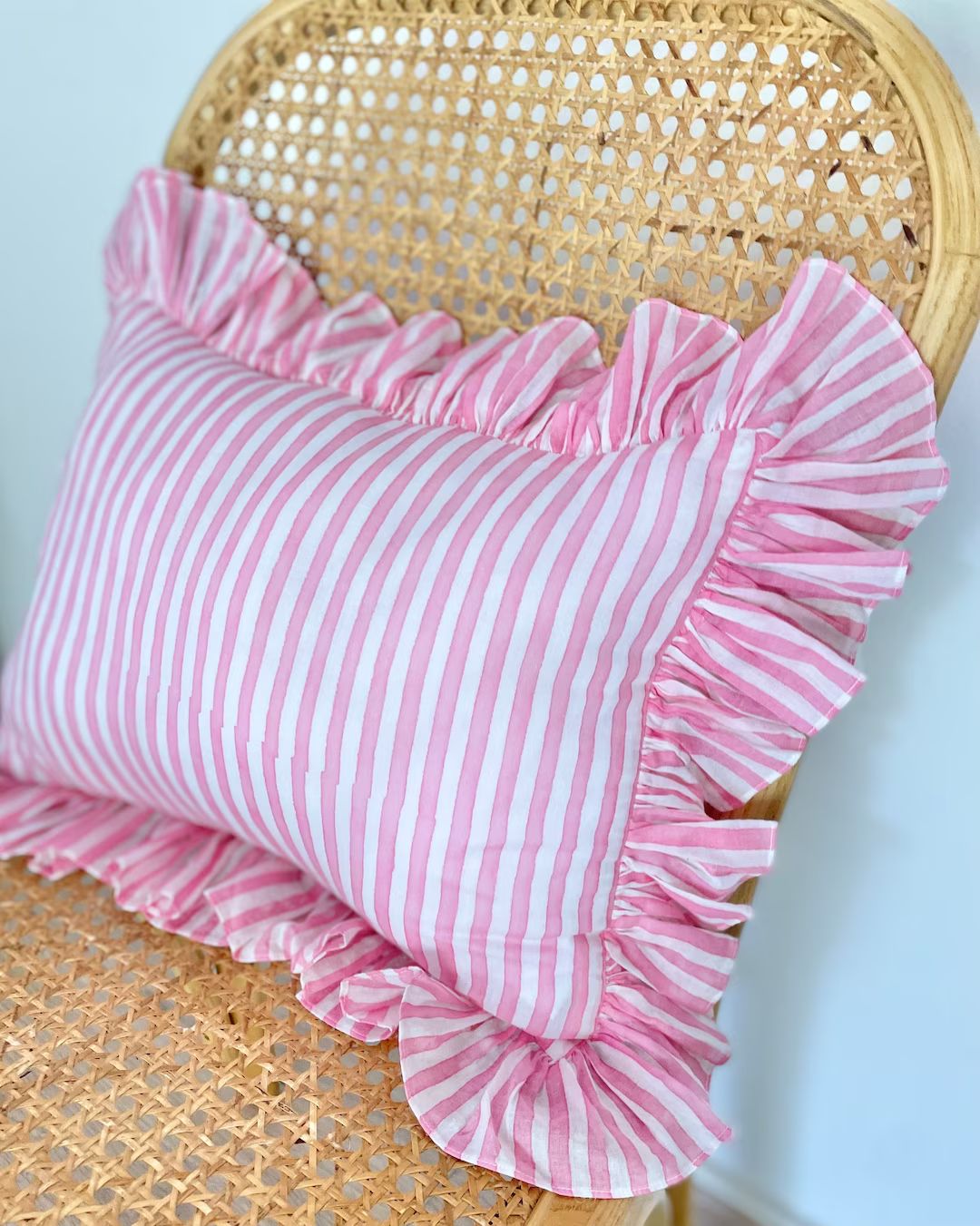 Stripe Ruffle Blockprint Mini Cushion | Etsy (US)