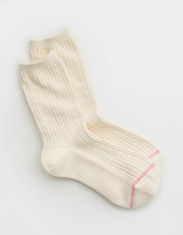 Aerie Solid Cable Crew Socks | Aerie