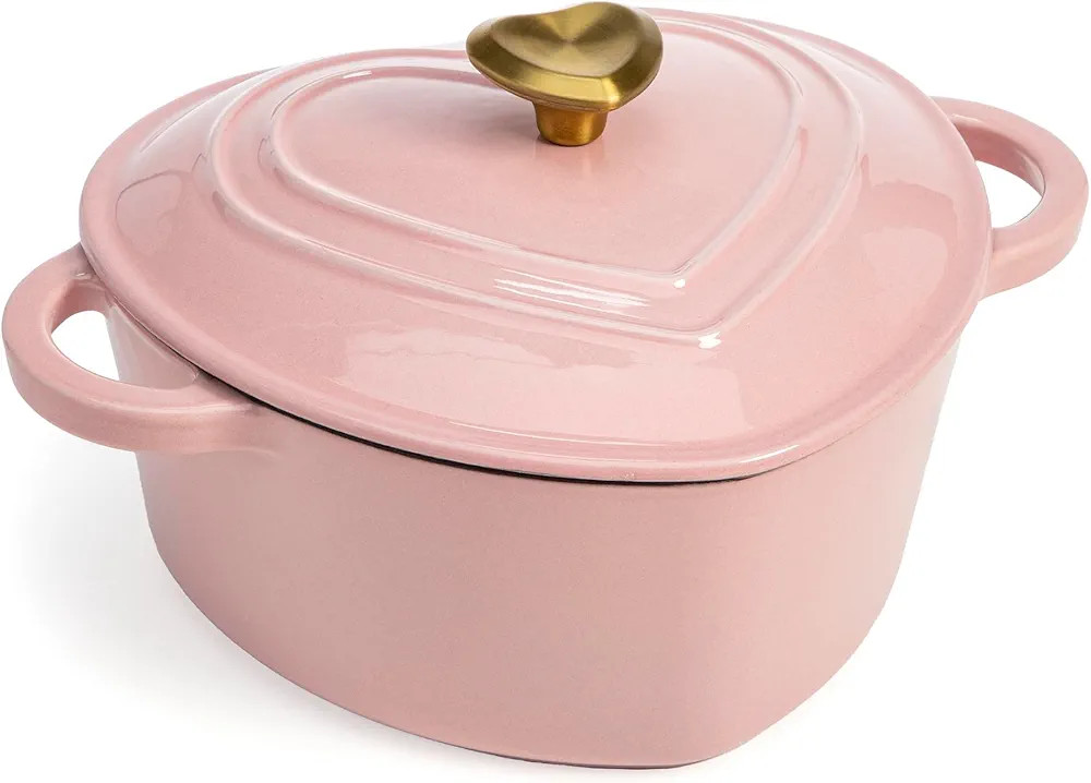 Paris Hilton Enameled Cast Iron Dutch Oven Heart-Shaped Pot with Lid, Dual Handles, Works on All ... | Amazon (US)