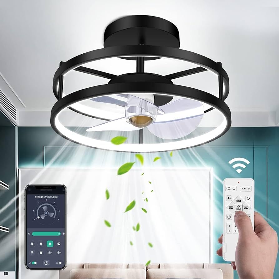PEZOTA Ceiling Fans with Lights and Remote, Modern Low Profile Ceiling Fan with Lights Flush Moun... | Amazon (US)