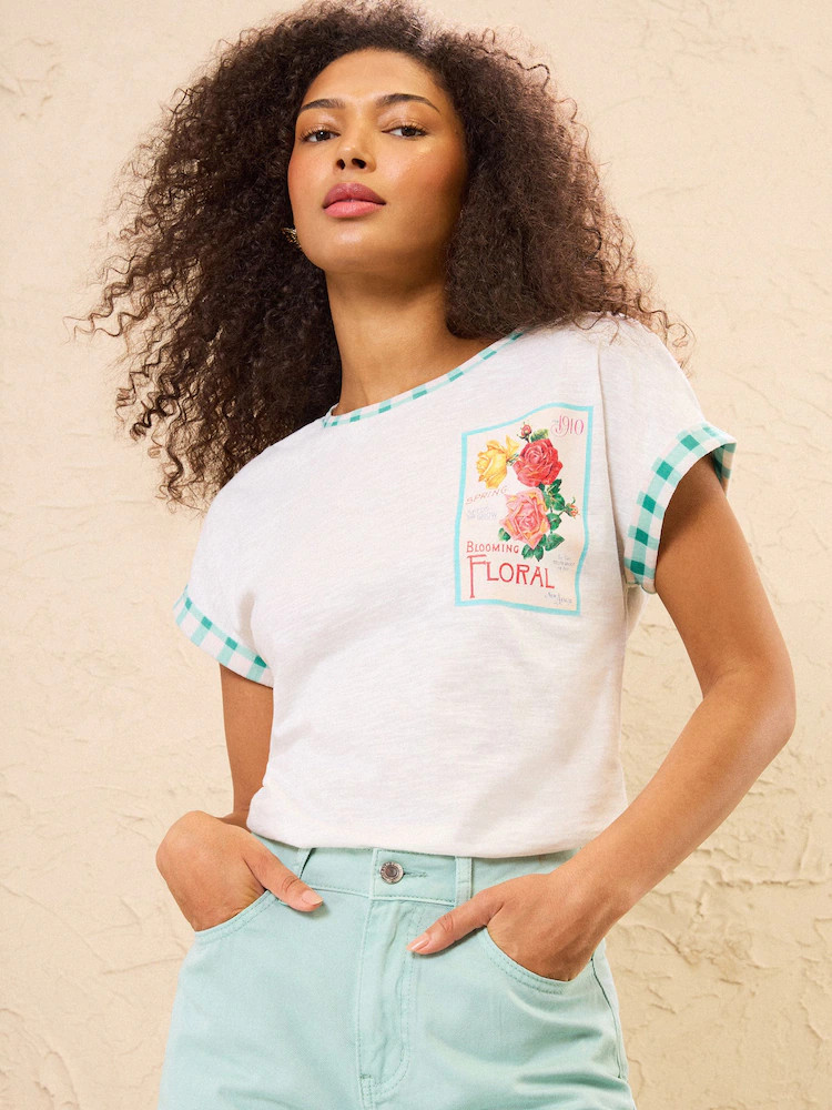Love & Roses x RHS Ivory Seed Packet Print Crew Neck Jersey T-Shirt | Next US