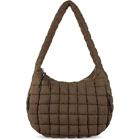 Lohol Quilted Puffer Tote Bag for Women - Large Crossbody Bag, Lightweight Nylon Puffy Carryall Hobo Puff Shoulder Bag-Brown | Walmart (US)