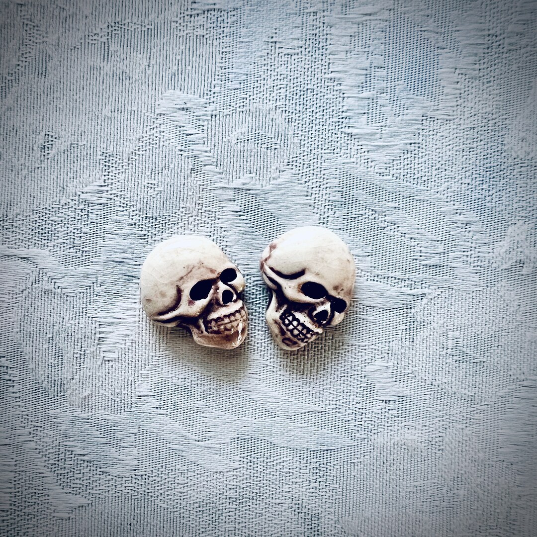 2 Ceramic Sugar Skulls, Hand Painted Art Tiles, Day of the Dead Mosaic Supply | Etsy (US)