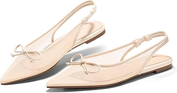 Coutgo Womens Slingback Flats Bow Closed Pointed Toe Mesh Ballet Flats Low Heel Sandals Dress Sho... | Amazon (US)